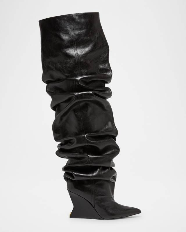 Leather Over-The-Knee Wedge Boots